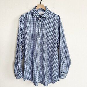 Charles Tyrwhitt Dress Shirt Mens 17 43 Blue Check Plaid Non Iron Classic Fit